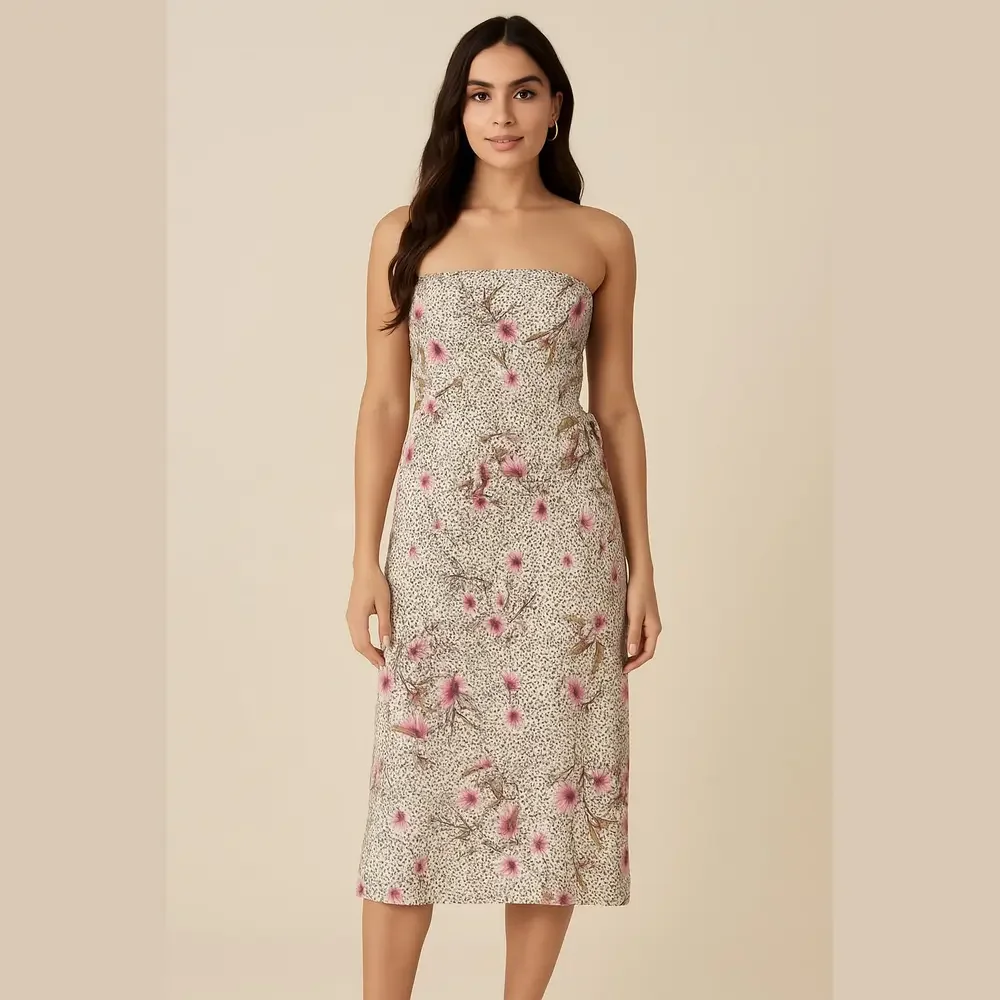 white house black market pink floral dress White House Black Market Women's Ecru Violet Floral A-Line Dress NWT S
